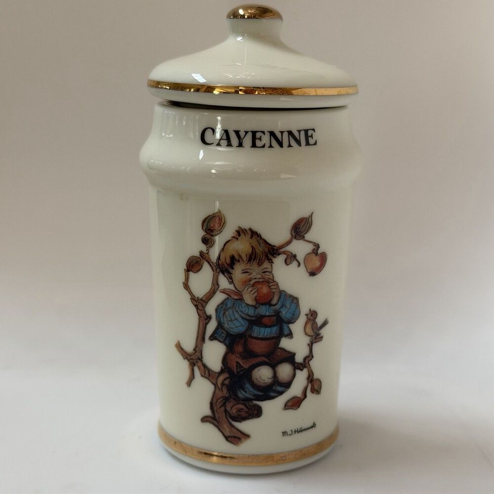 Vintage 1987 M.J. Hummel Cayenne Spice Jar ARS AG Japan Gold Trim Porcelain 4.5”